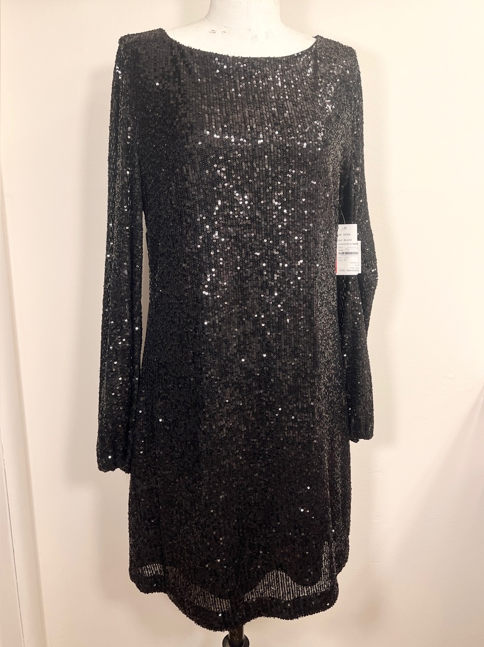 Nordstrom Black Sequin Long-Sleeve Dress